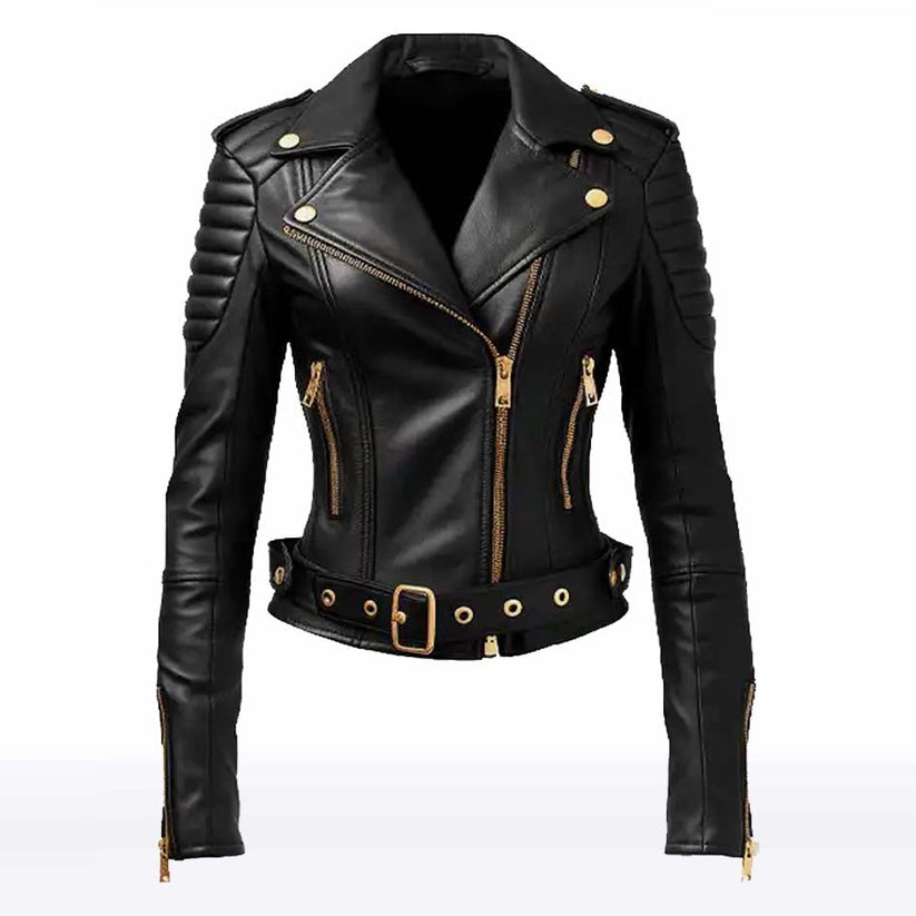 Ava Women’s Black Shearling Biker Jacket