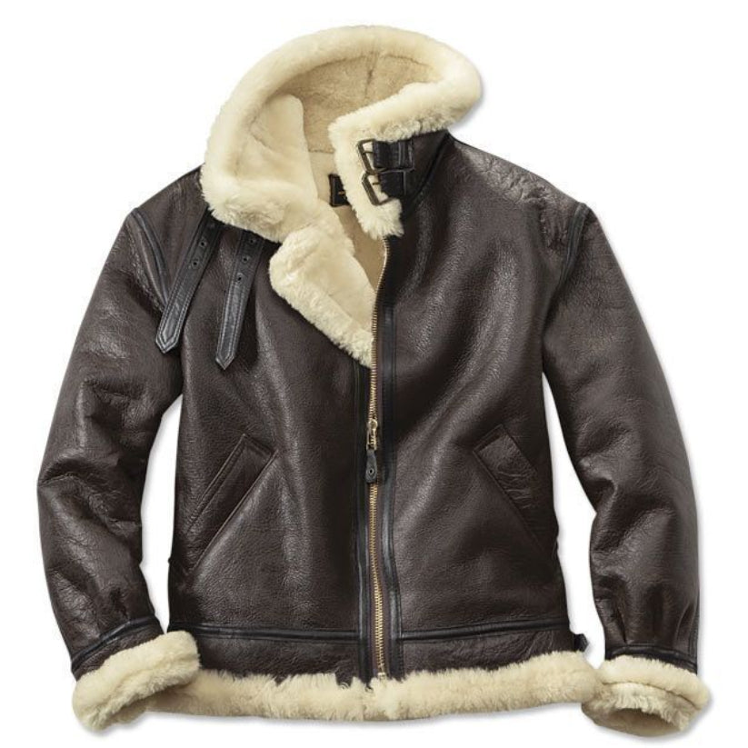 B3 Aviator Real Shearling Brown Sheepskin Leather Flight Bomber Jacket