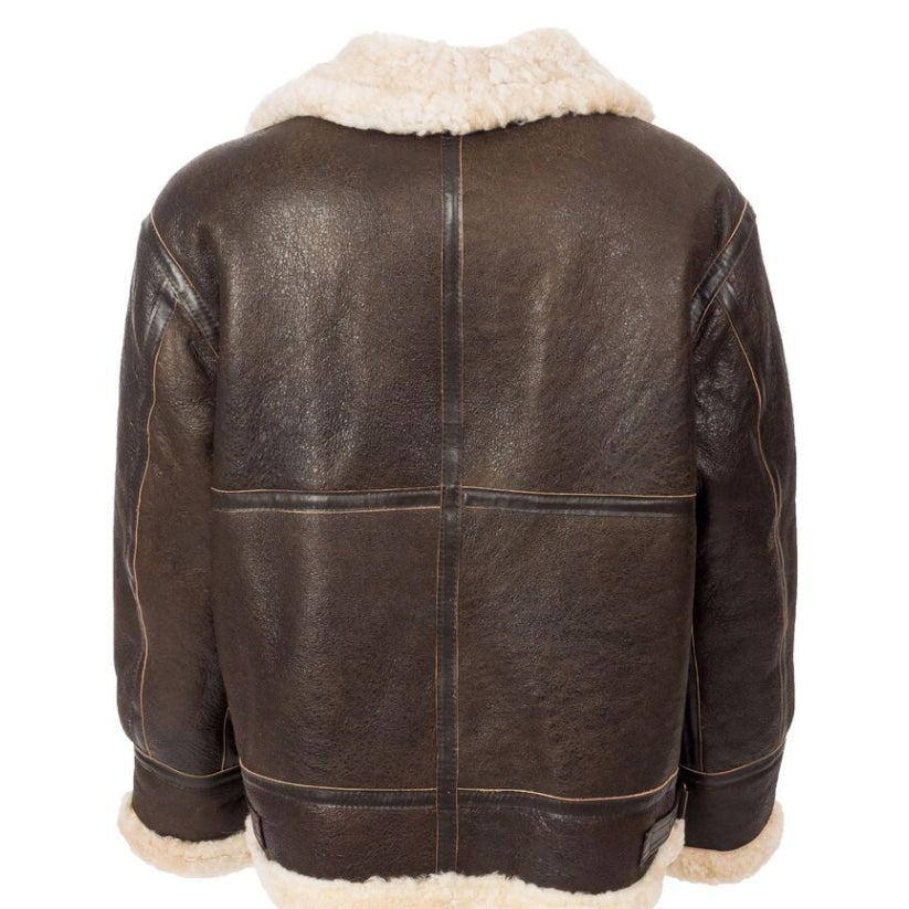 B3 Aviator Real Shearling Brown Sheepskin Leather Flight Bomber Jacket