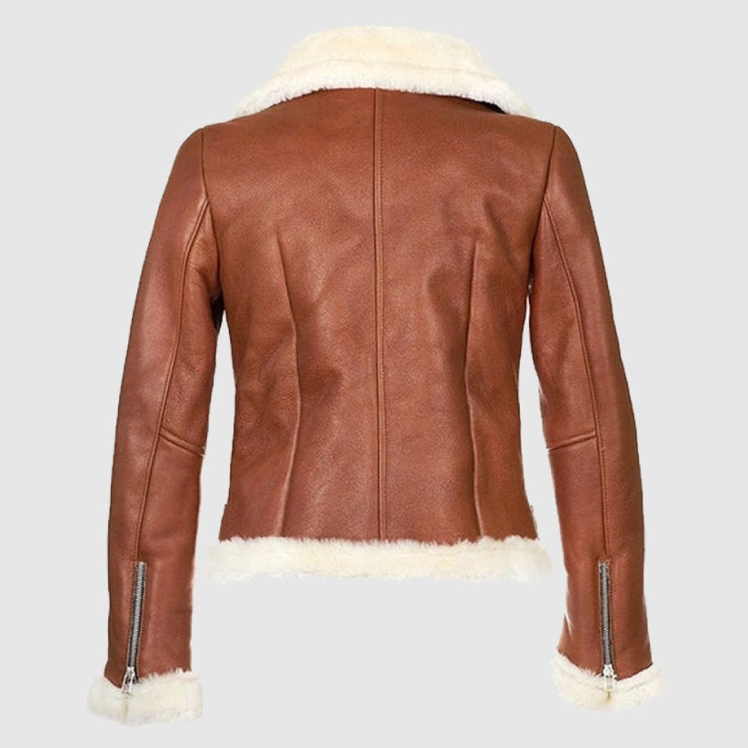 B3 Bomber Aviator Brown Leather Jacket, Shearling