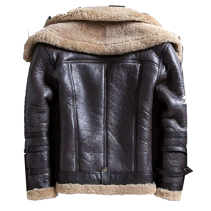B3 Bomber Aviator RAF Real Sheep Skin Pilot Flying Double Collar Leather Jacket