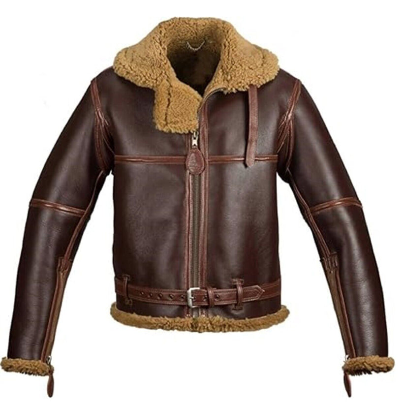 B3 RAF Brown Men's Bomber Flying Aviator Fur Irvin Real Shearling Leather Jacket
