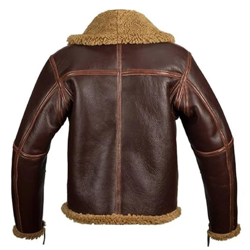B3 RAF Brown Men's Bomber Flying Aviator Fur Irvin Real Shearling Leather Jacket