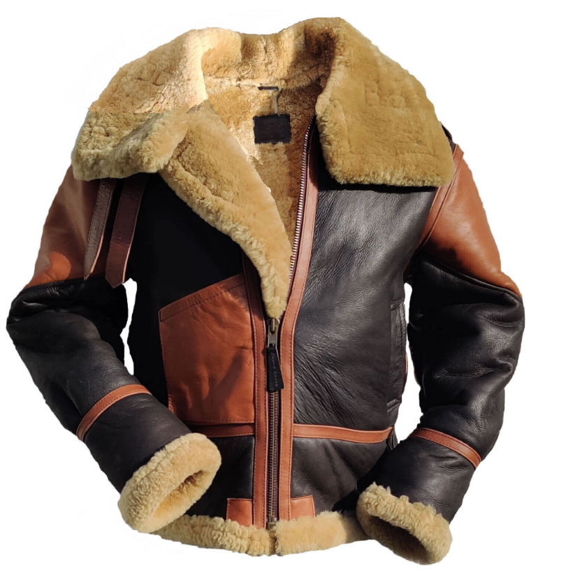 B3 RAF Brown Mens Bomber Flying Aviator Fur Real Shearling Leather Jacket