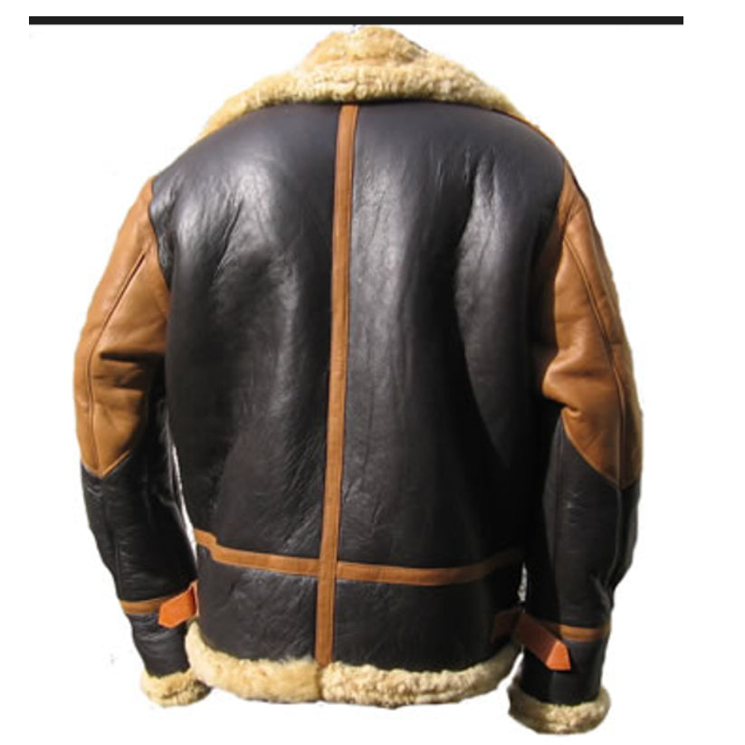 B3 RAF Brown Mens Bomber Flying Aviator Fur Real Shearling Leather Jacket