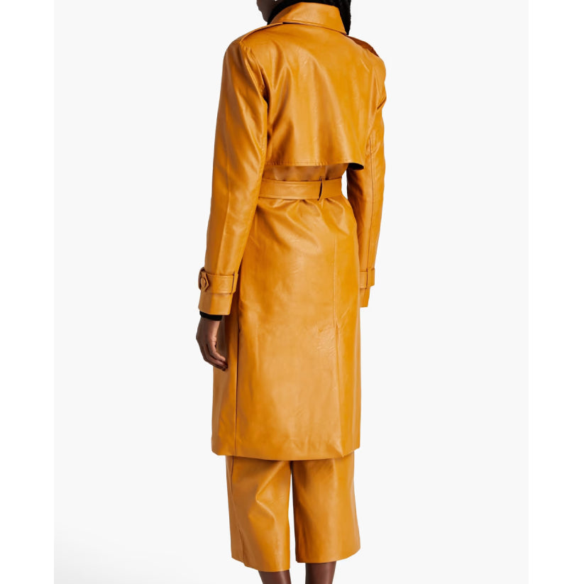 Belted Faux Leather Trench Coat