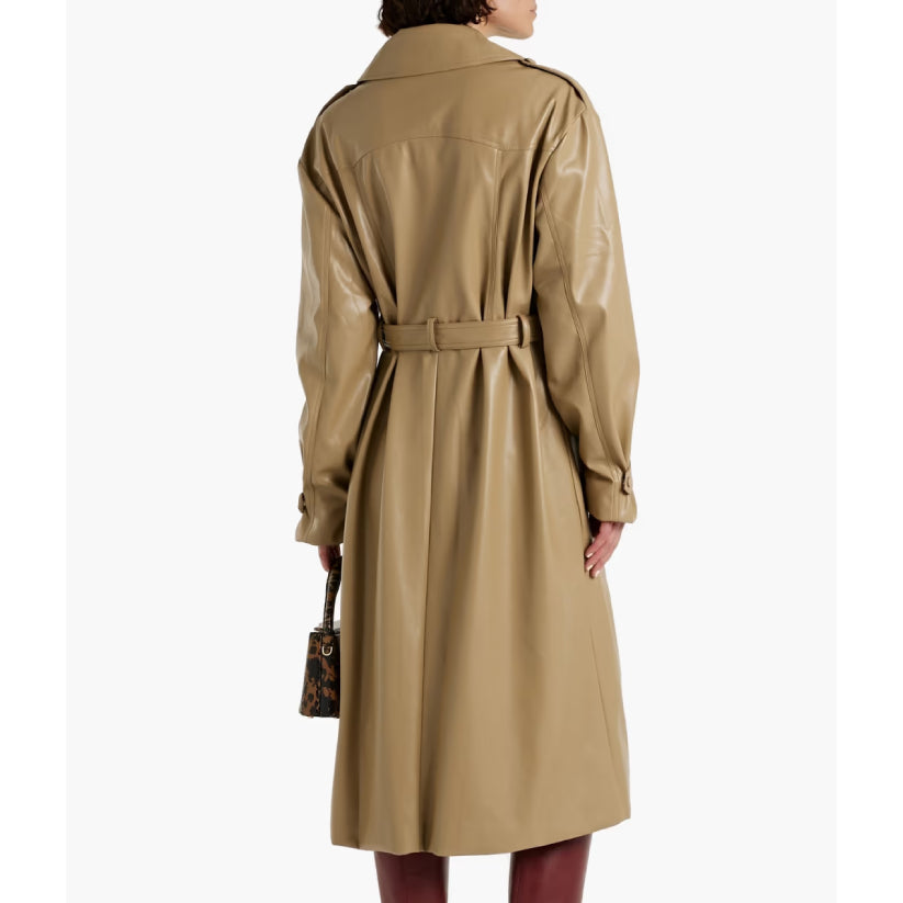 Belted Faux Leather Trench Coat