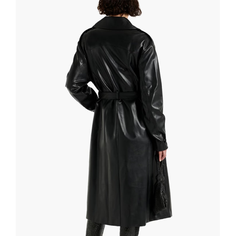 Belted Faux Leather Trench Coat