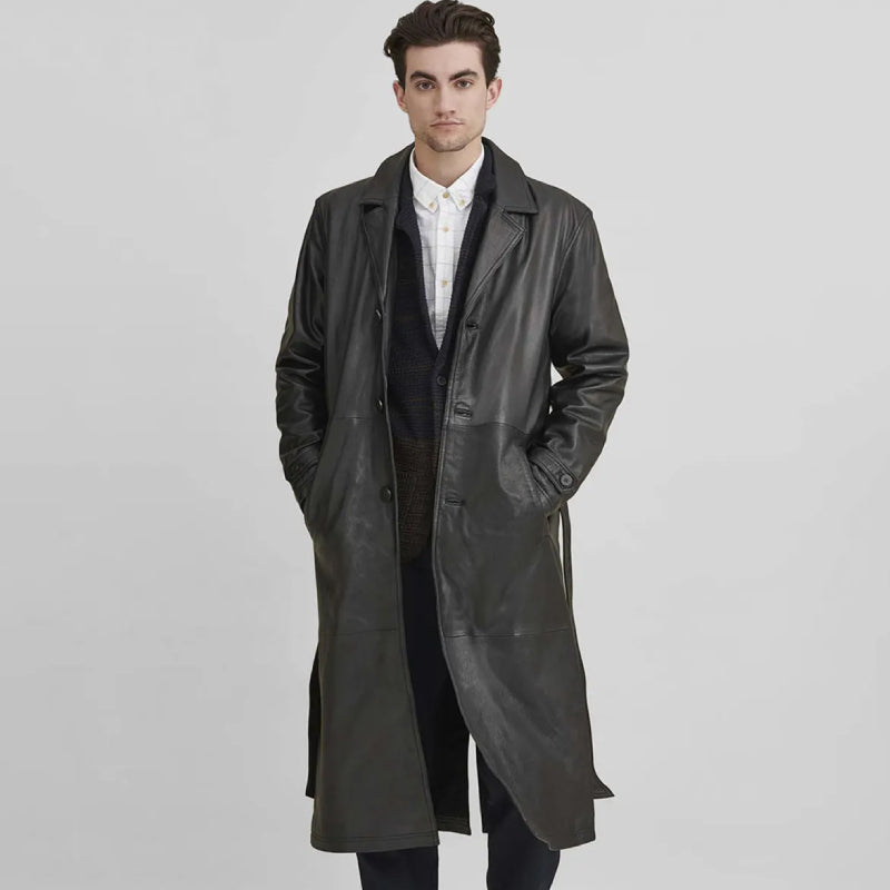 Belted Leather Trench Coat