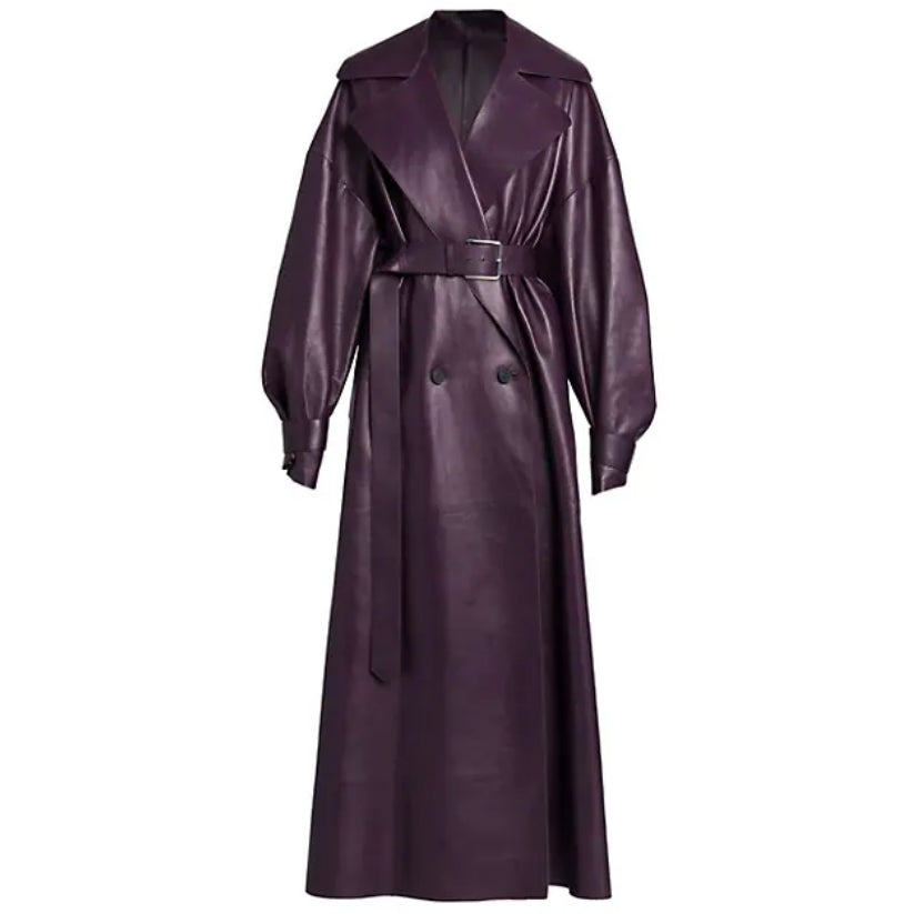 Belted Leather Trench Coat