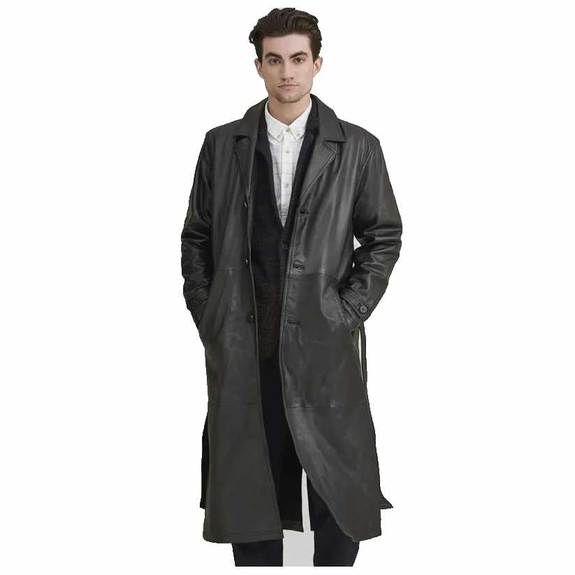 Belted Leather Trench Coat