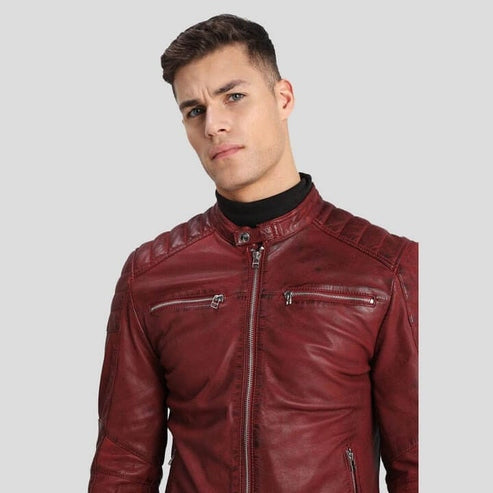 Ben Red Moto Leather Jacket