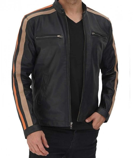 Black Café Racer Leather Jacket for Men”