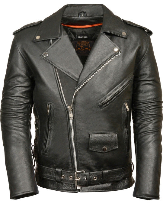 Men’s Classic Side-Lace Police-Style Motorcycle Jacket”