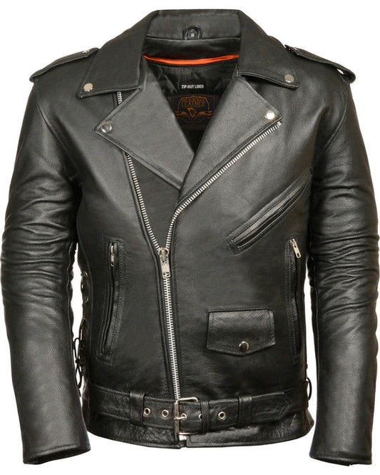 Men’s Classic Side-Lace Police-Style Motorcycle Jacket”