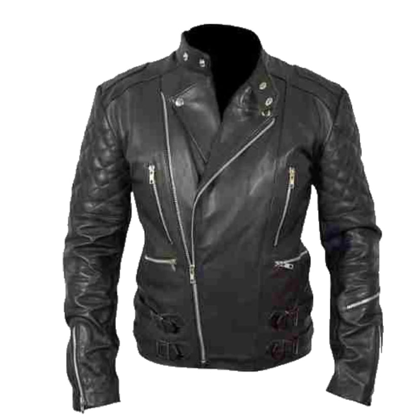 Biker Black Leather Jacket Slim Fit