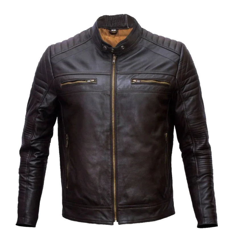 Biker Leather Jacket in Brown