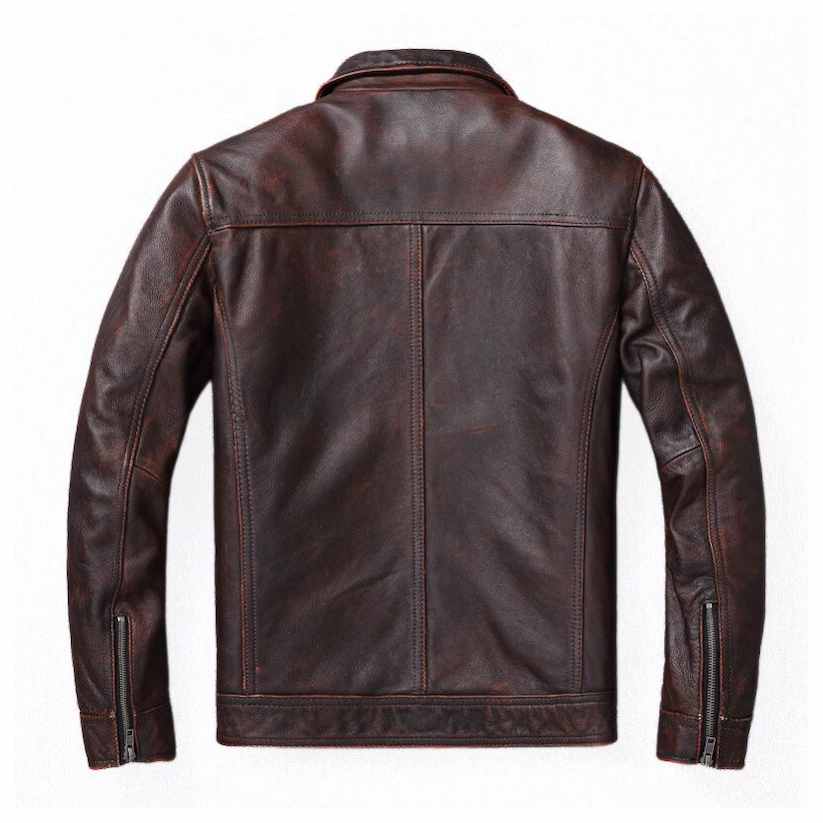 Bkier Vintage Style Real Leather Brown Jacket