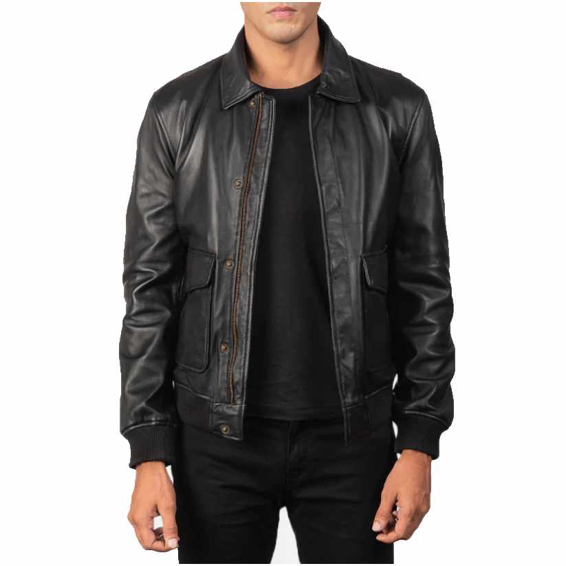 Black A2 Leather Bomber Jacket