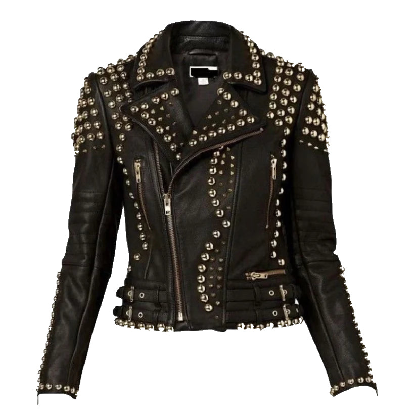 Black Color Silver Studded Leather Jacket