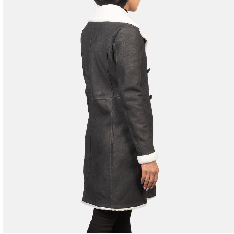 Black Double Breasted Shearling Coat