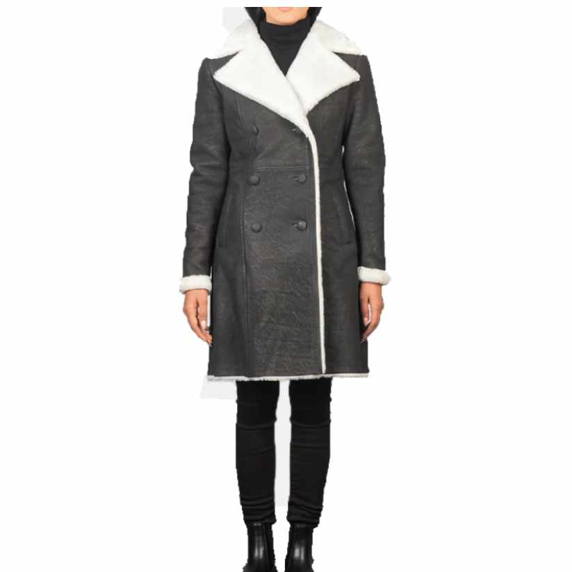 Black Double Breasted Shearling Coat