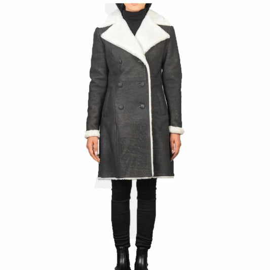 Black Double Breasted Shearling Coat