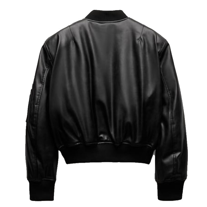 Black Faux Leather Bomber Jacket