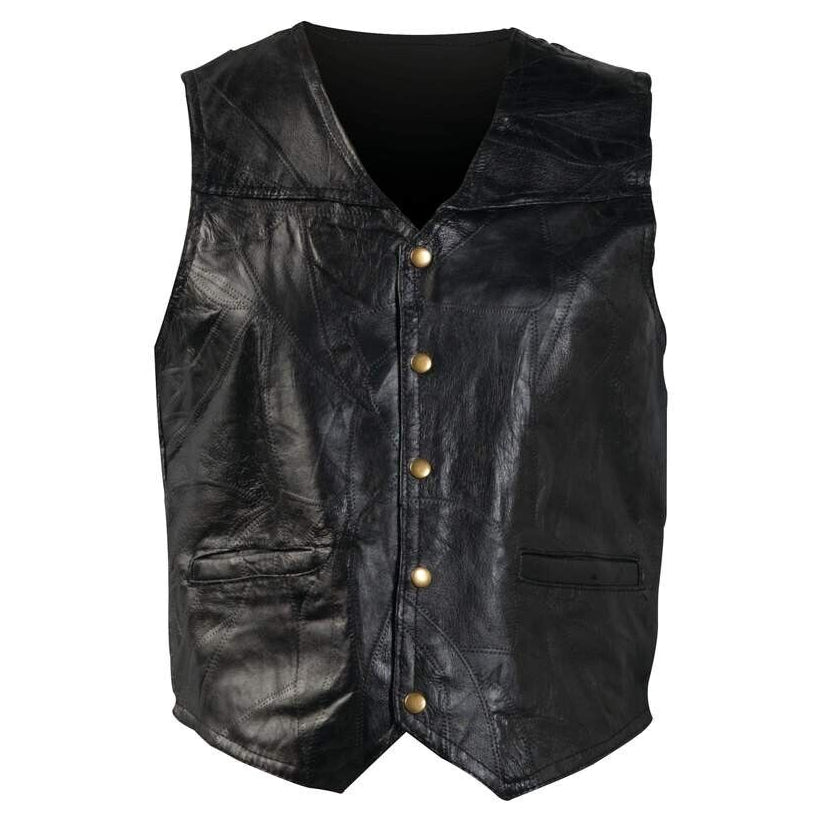 Black Genuine Leather Vest Men's Classic Biker Motorcycle