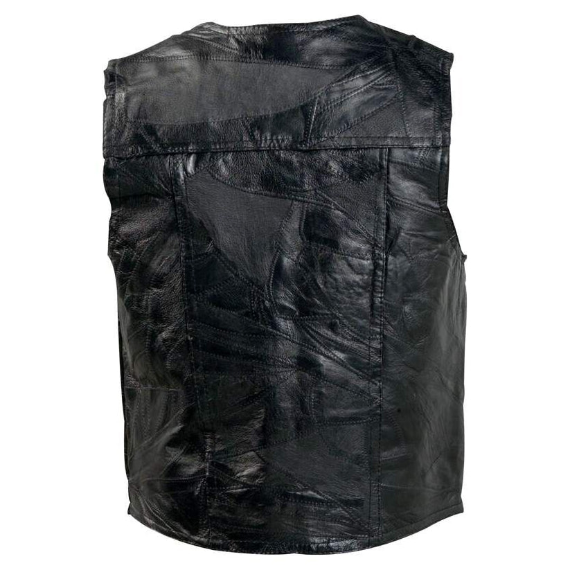 Black Genuine Leather Vest Men's Classic Biker Motorcycle