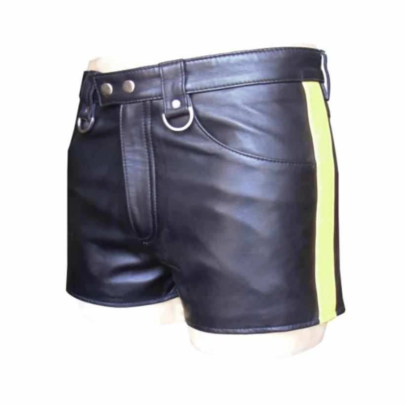 Black Hot Leather Shorts With Yellow Colour