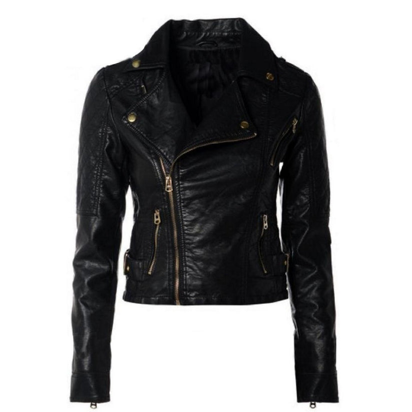 Black Ladies Leather Jacket For Women