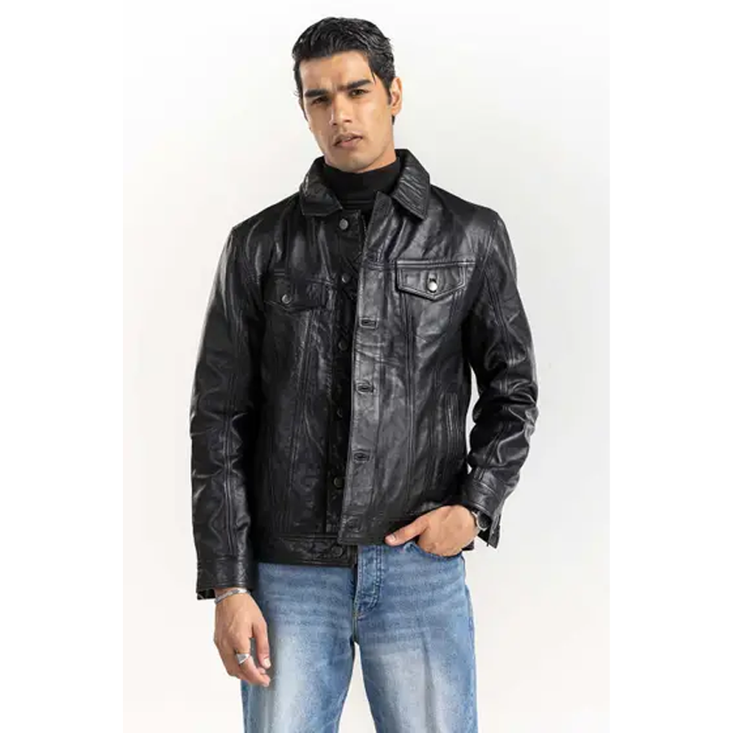 Black Leather Trucker Jacket