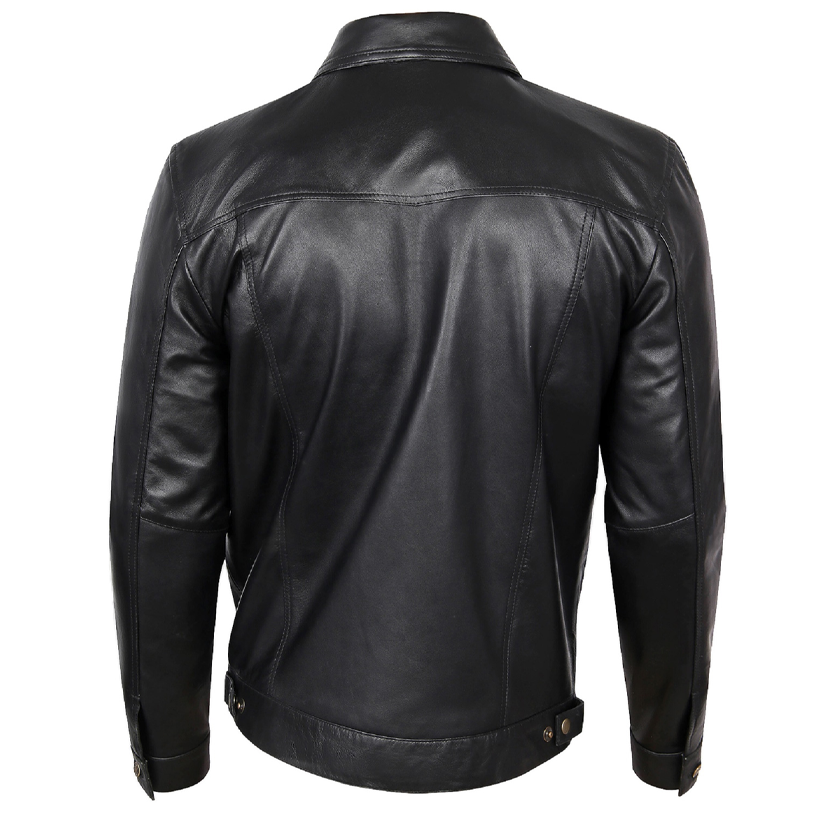 Black Leather Trucker Jacket Western Style