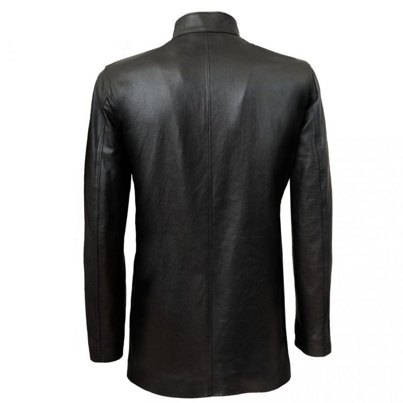Black Leather Winter Coat Long and Elegant