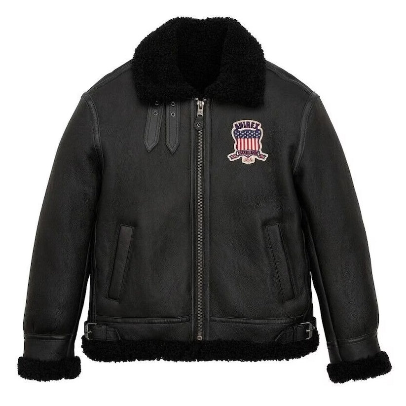 Black Shearling bomber Leather jacket
