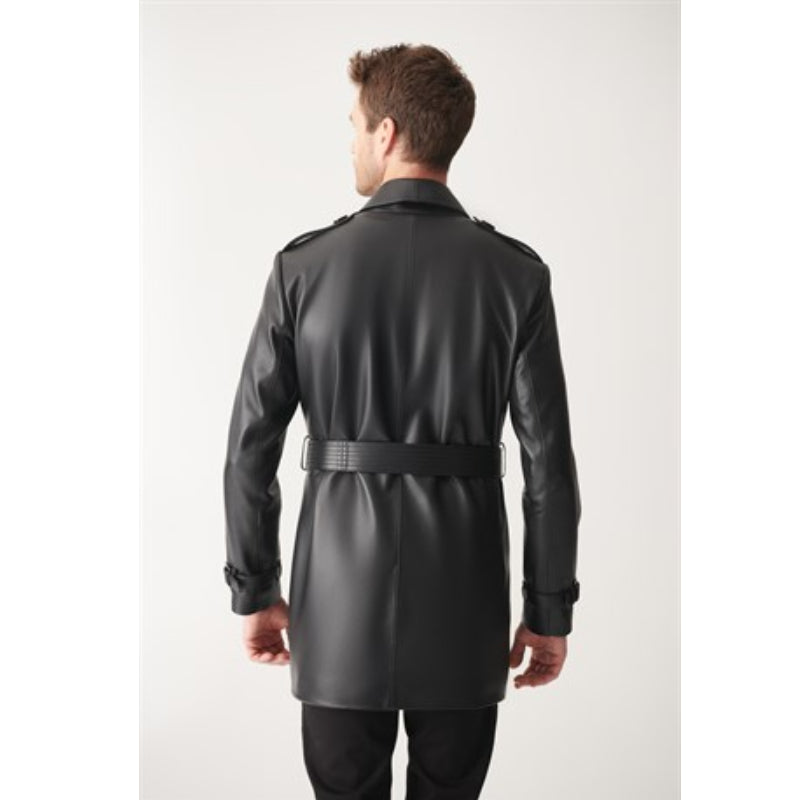 Black Trench Coat Leather Coat