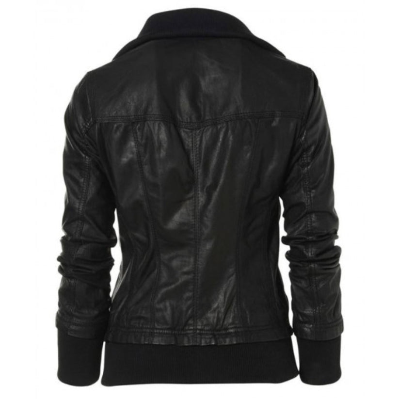 Black Women’s Double Collar Leather Jacket