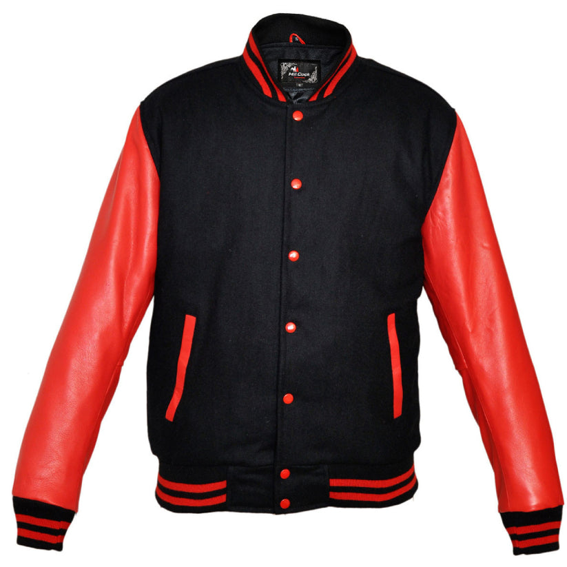 Black Wool with Leather Varsity Letterman Jacket