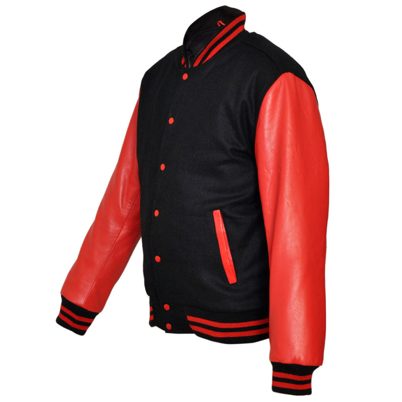 Black Wool with Leather Varsity Letterman Jacket