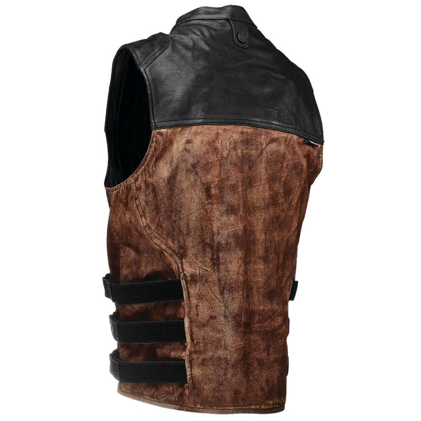 Black and Brown Side Belted Leather Vest