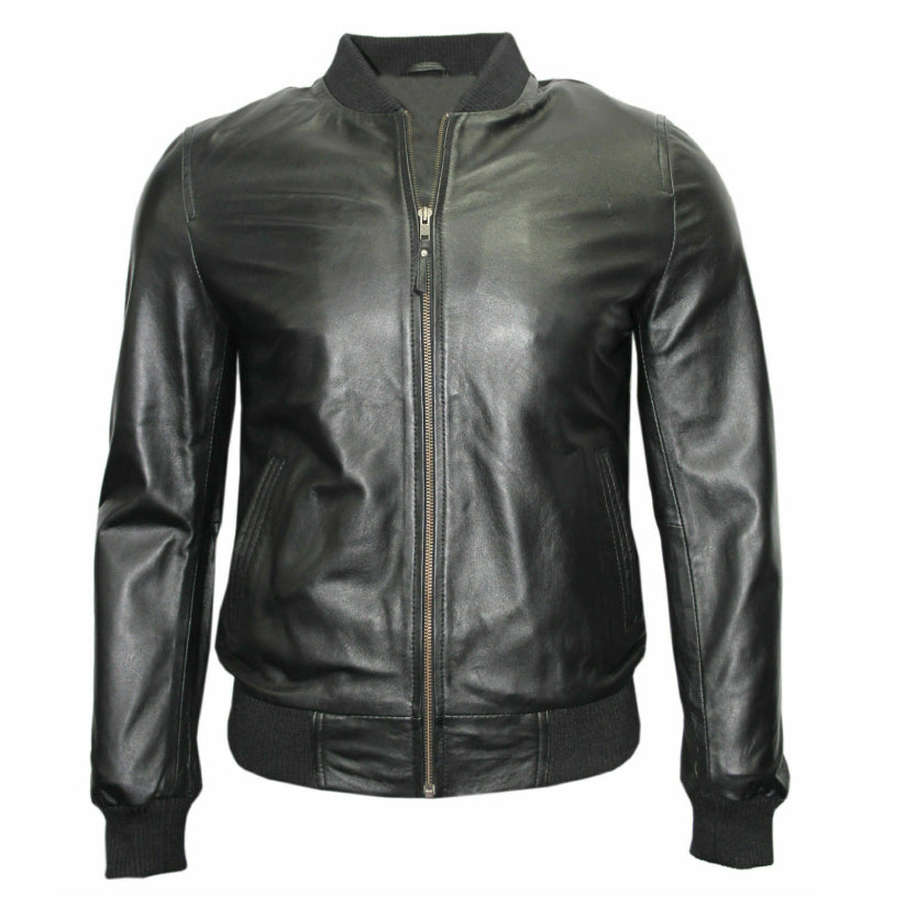 Bomber Men's Black Cool Classic Soft Spanish Nappa Leather Jacket