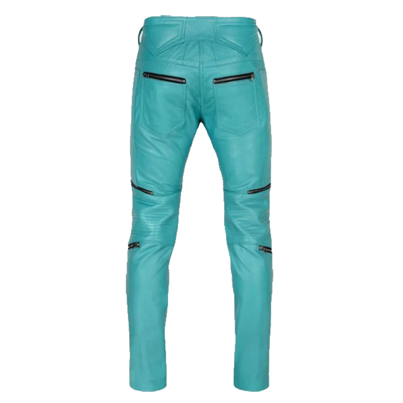 Bright Blue Electric Zipper Leather Pent