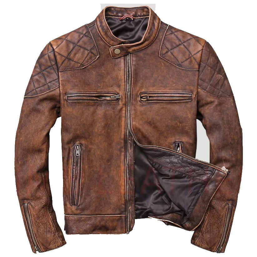 Brown Cafe Racer Vintage Distressed Leather Jacket