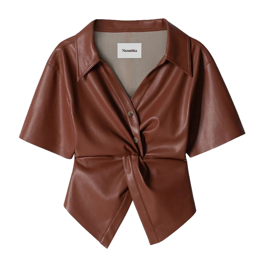 Brown Front Short Sleeve Leather Shirt