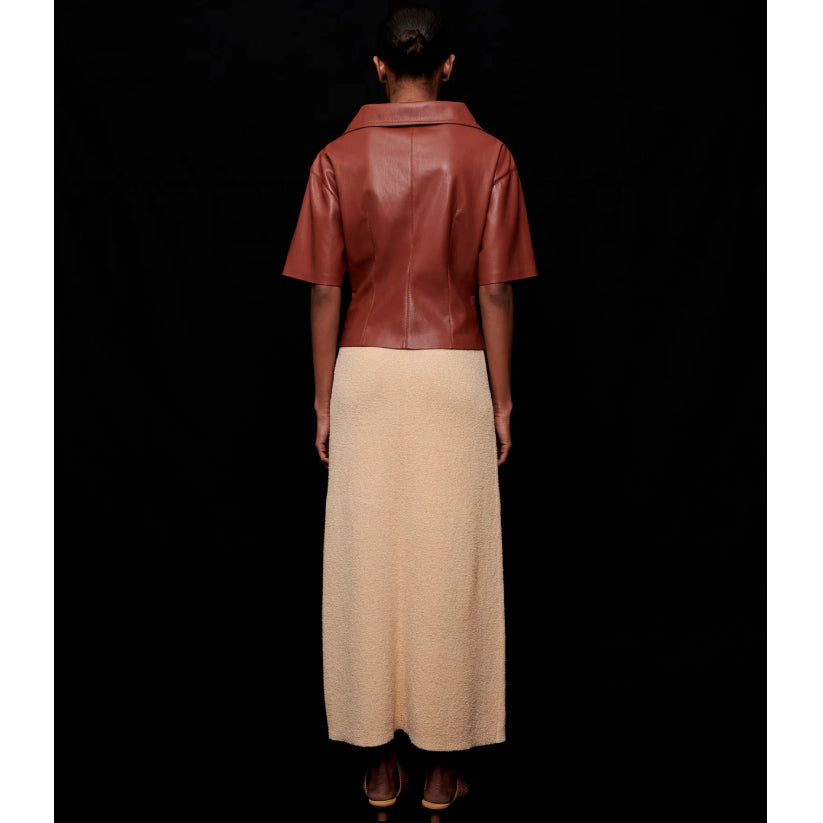 Brown Front Short Sleeve Leather Shirt