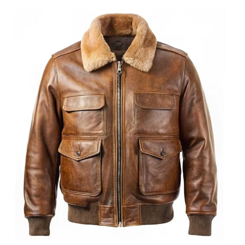 Brown Leather Aviator Jacket