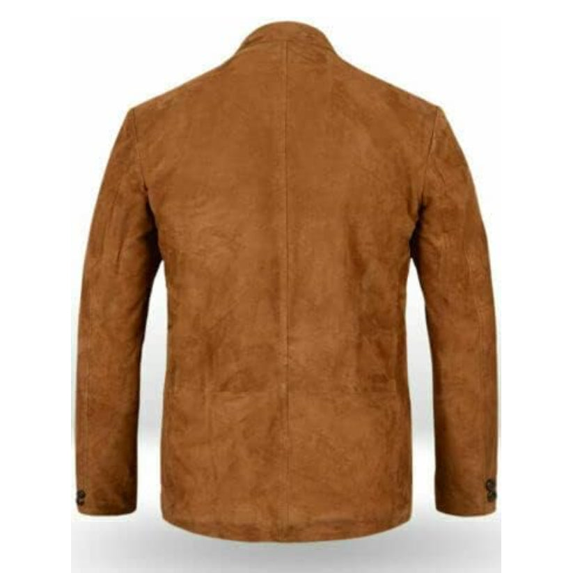 Brown Leather Blazer Men Pure Suede Coat Jacket 2 Button