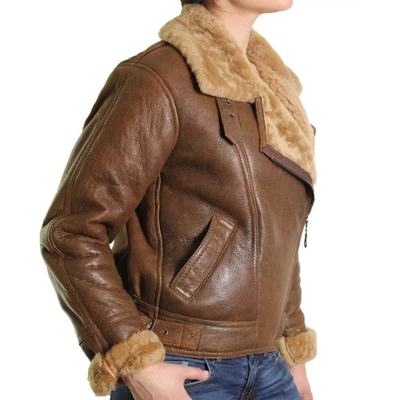 Brown Leather Shearling Jacket Women's