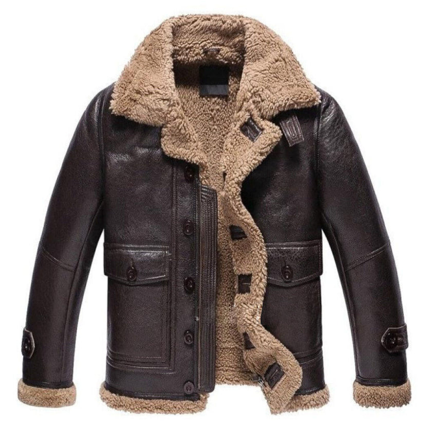 Brown Sheep Skin Real Leather RAF Aviator B3 Flying Bomber Shearling Jacket